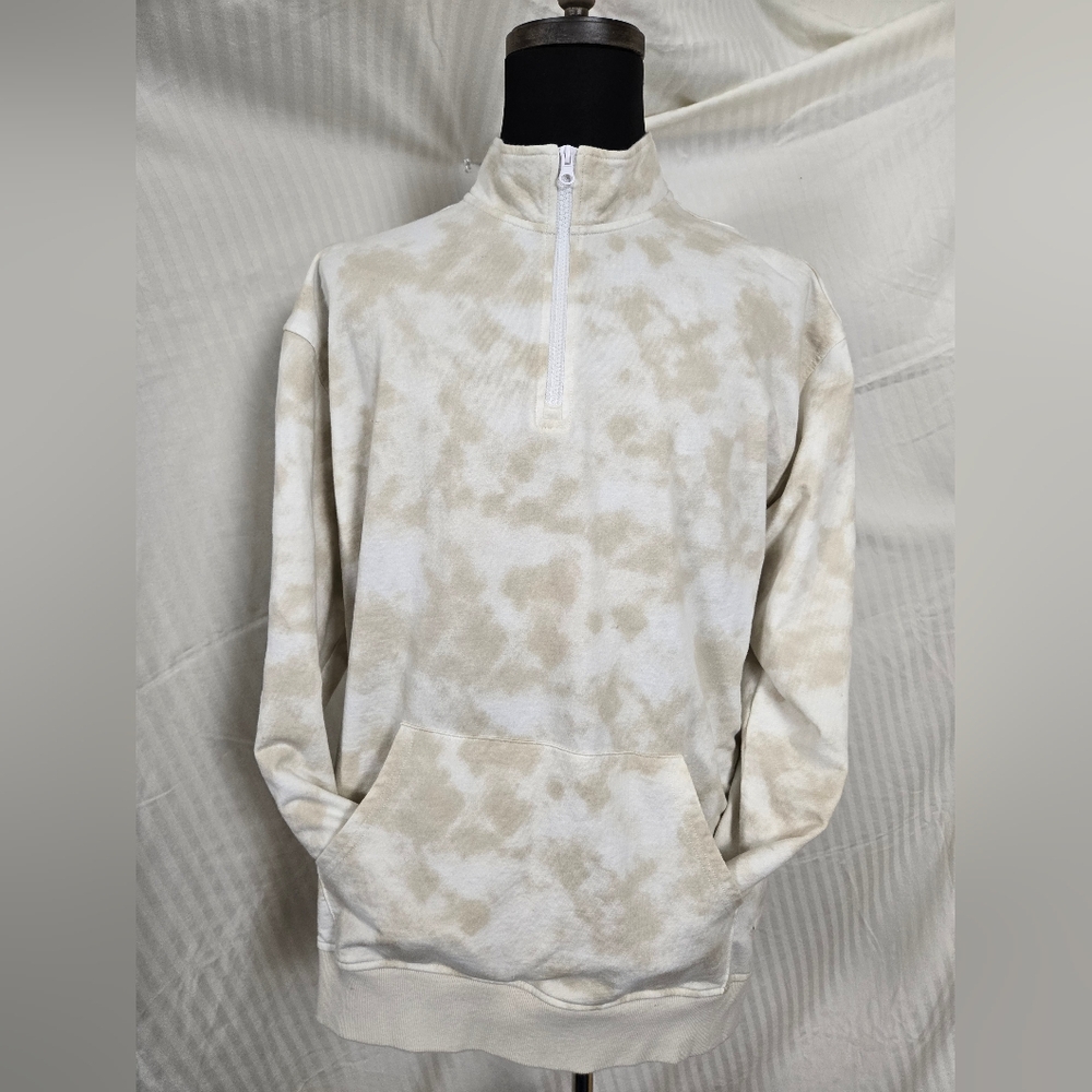 Original Use Beige Tie-Dye Zip-Up Sweater